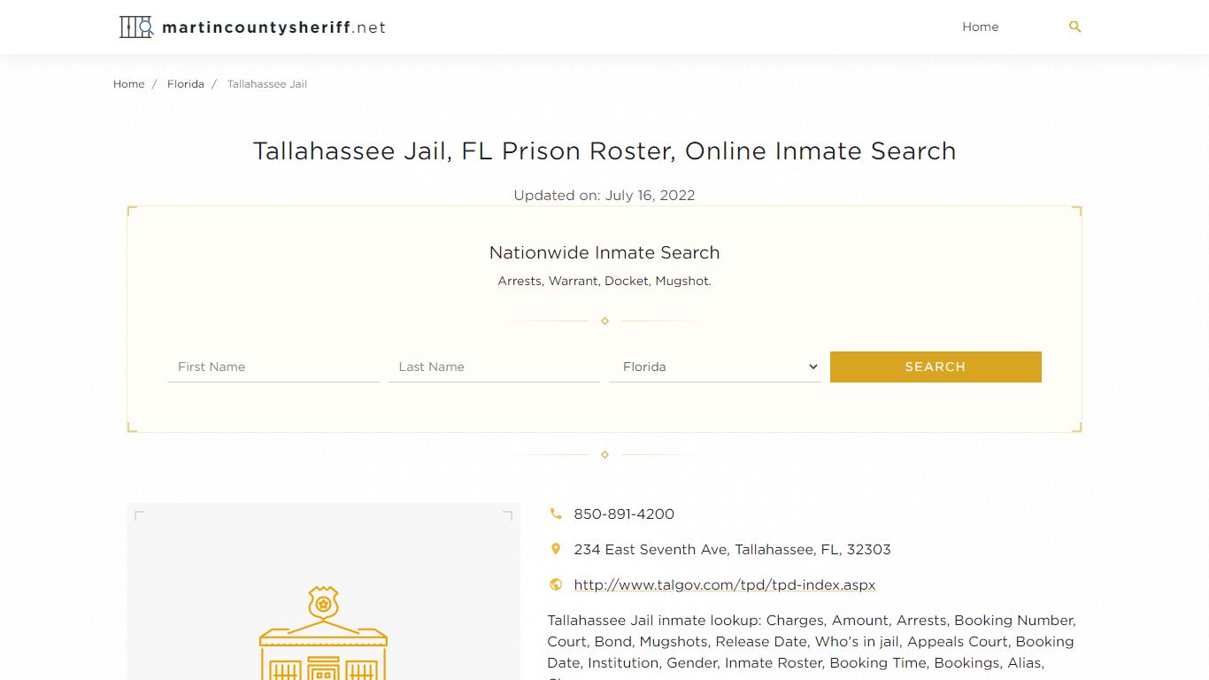 Tallahassee Jail, FL Prison Roster, Online Inmate Search ...